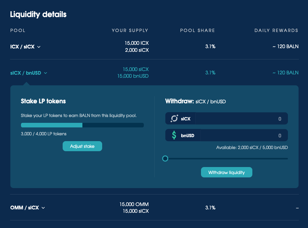 The LP token staking UI that will be released alongside continuous rewards.